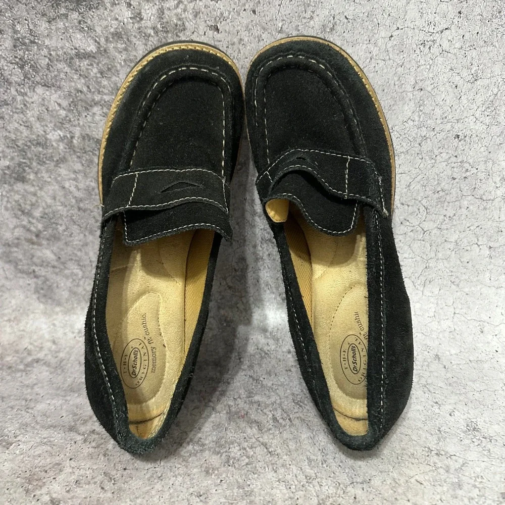 Dr. Scholl's Zenith Wedge Loafers Womens 8 Black Suede Memory Fit Cushion Brazil